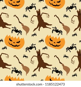Halloween pumpkin ghost and spider seamless pattern. vector illustration for fashion textile print and wrapping with festive design.