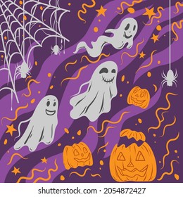 halloween pumpkin, ghost and spider vector illustration for october festival