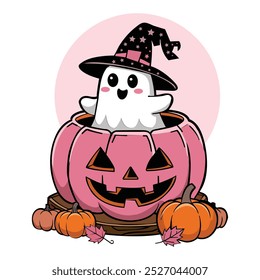 Halloween Pumpkin e Ghost T-shirt Design