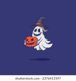 halloween pumpkin with a ghost vector