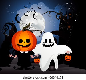 halloween pumpkin and ghost vector