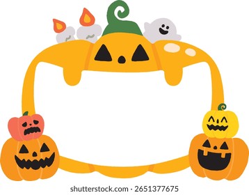 Halloween pumpkin and ghost vector frame (white)