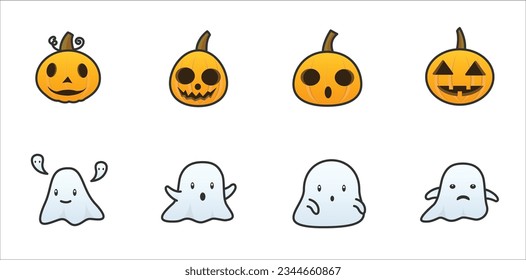 Halloween pumpkin and ghost vector icons