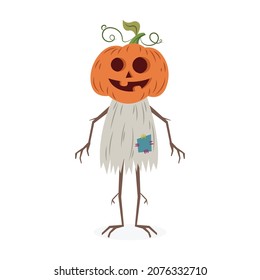 Halloween pumpkin ghost vector illustration cartoon isolated on white background. Cute Halloween pumpkin demon vector cartoon.