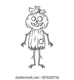 Halloween pumpkin ghost vector illustration cartoon isolated on white background. Cute Halloween pumpkin demon vector cartoon coloring page.