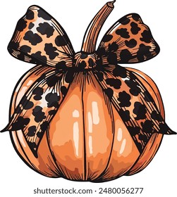 Halloween pumpkin and ghost vector illustration, T-shirt prints, pumpkin with bow