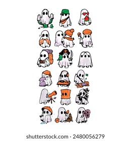 Halloween pumpkin and ghost vector illustration, T-shirt prints, pumpkin with bow