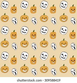 Halloween pumpkin and ghost vector seamless pattern