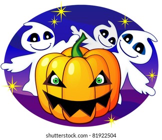 Halloween pumpkin and ghosts