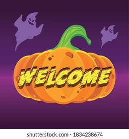 halloween pumpkin with ghosts to welcome - Vector