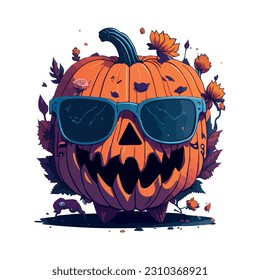 halloween pumpkin with glasses illustration vector image