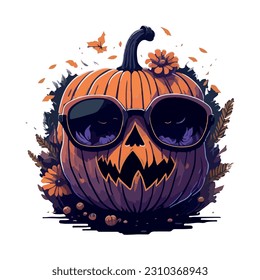 halloween pumpkin with glasses illustration vector image
