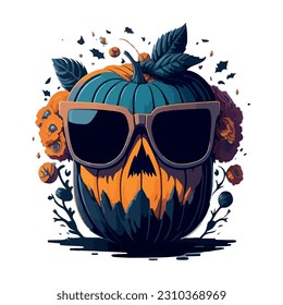 halloween pumpkin with glasses illustration vector image
