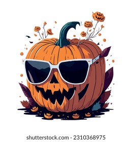 halloween pumpkin with glasses illustration vector image