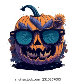 halloween pumpkin with glasses illustration vector image