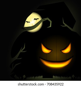 Halloween pumpkin glowing in darkness