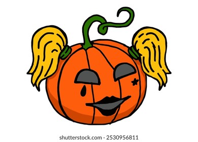 Halloween pumpkin in gothic style and ponytail hair