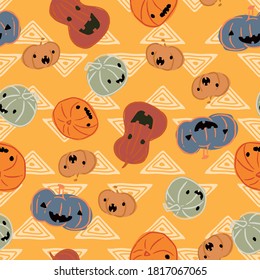 Gourd y triángulo de calabaza de Halloween. Patrón de otoño sin problemas Ilustración vectorial Perfecta para la cosecha de otoño de Halloween moda fiesta, decoración, diseño textil, 