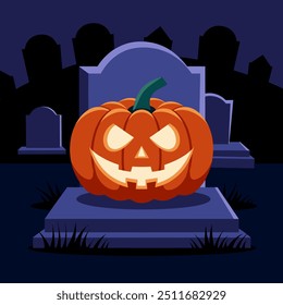 Halloween pumpkin with grave design Free Vector
