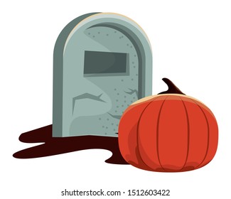 halloween pumpkin with graveyard icon vector illustration design