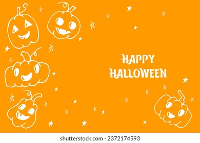 Halloween pumpkin greeting card in doodle style. Autumn vegetable harvest design for a festive event on October 31st. Party invitation in minimalist style, web template.