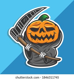 halloween pumpkin of grim reaper with the sickle. vector illustration	
