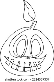 Halloween. A Pumpkin With A Grimace Face Carved Into It, A Frightening Mask. Continuous Line Drawing, Vector Illustration.