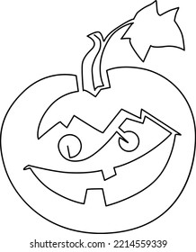 Halloween. A Pumpkin With A Grimace Face Carved Into It, A Frightening Mask. Continuous Line Drawing, Vector Illustration.