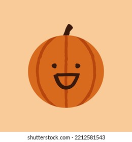 Emoticon de Calabaza de Halloween, Emoto de Cara Naranja Cuta con un Vector Aislado de Jack O Lantern, Sonrisa Abierta, Octubre Vacaciones.