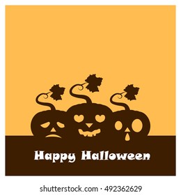 Halloween pumpkin group silhouette with Happy Halloween text version two