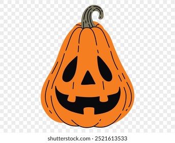 Halloween pumpkin hand draw paint brush style isolated on png or transparent texture,Halloween party background ,element template for poster, brochures, online advertising, vector illustration 