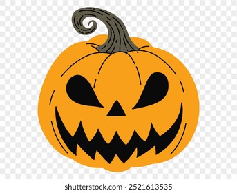 Halloween pumpkin hand draw paint brush style isolated on png or transparent texture,Halloween party background ,element template for poster, brochures, online advertising, vector illustration 