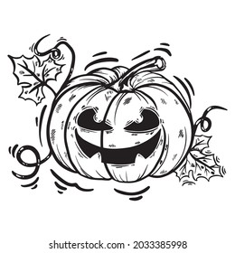 halloween pumpkin hand drawn black and white vector illustration