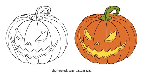 Halloween pumpkin. Hand drawn contour vector illustration for coloring book, greeting cards, icons
