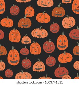 halloween pumpkin hand drawn seamless pattern