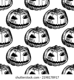 Halloween Pumpkin Hand Drawn Sketch. Seamless pattern.