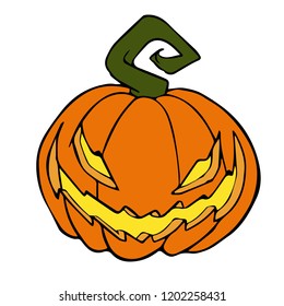 Halloween pumpkin. Hand drawn vector illustration.  Can be used for  cards, coloring books, pages, tattoo, games etc. 