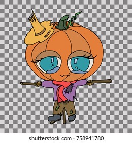 Halloween pumpkin. Hand drawn vector stock illustration. Transparent background