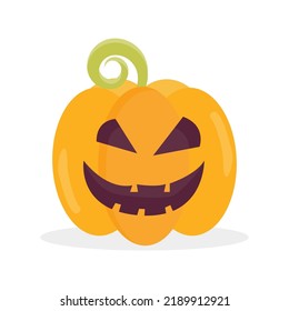 Halloween pumpkin with happy face icon on white background. Cute cartoon autumn symbol. Vector illustration.