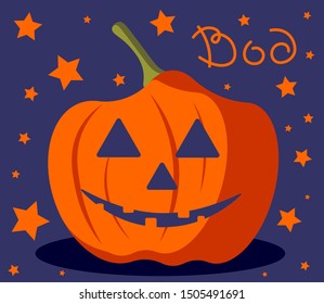 Halloween pumpkin with happy face and the inscription Boo!. Vector cartoon Illustration.