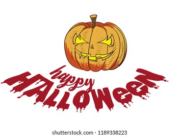 Halloween pumpkin with happy face on white background. Vector cartoon Illustration.