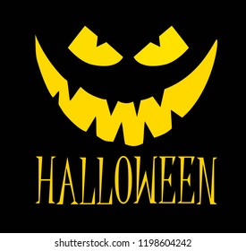 Halloween pumpkin with happy face on dark background. Vector cartoon Illustration.