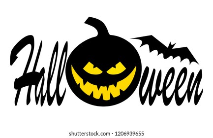 Halloween pumpkin with happy face on dark background. Vector cartoon Illustration.