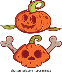 Halloween pumpkin with happy face on white background. Vector cute cartoon Illustration.