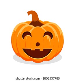 Halloween pumpkin with happy face on white background. Vector Illustration