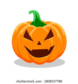Halloween pumpkin with happy face on white background. Vector Illustration
