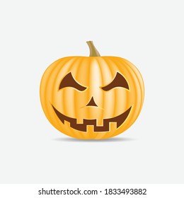 Halloween pumpkin with happy face on white background. Vector cartoon Illustration. EPS10