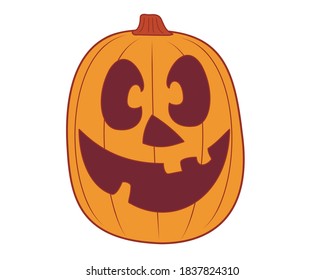 Halloween pumpkin with a happy face on a white background. Halloween holiday. Vector illustration.