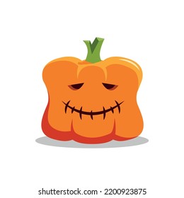 Halloween pumpkin with happy face on white background. Vector cartoon Illustration.