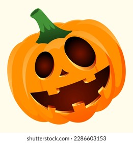 Halloween pumpkin with happy face on light background. Vector cartoon illustration.
